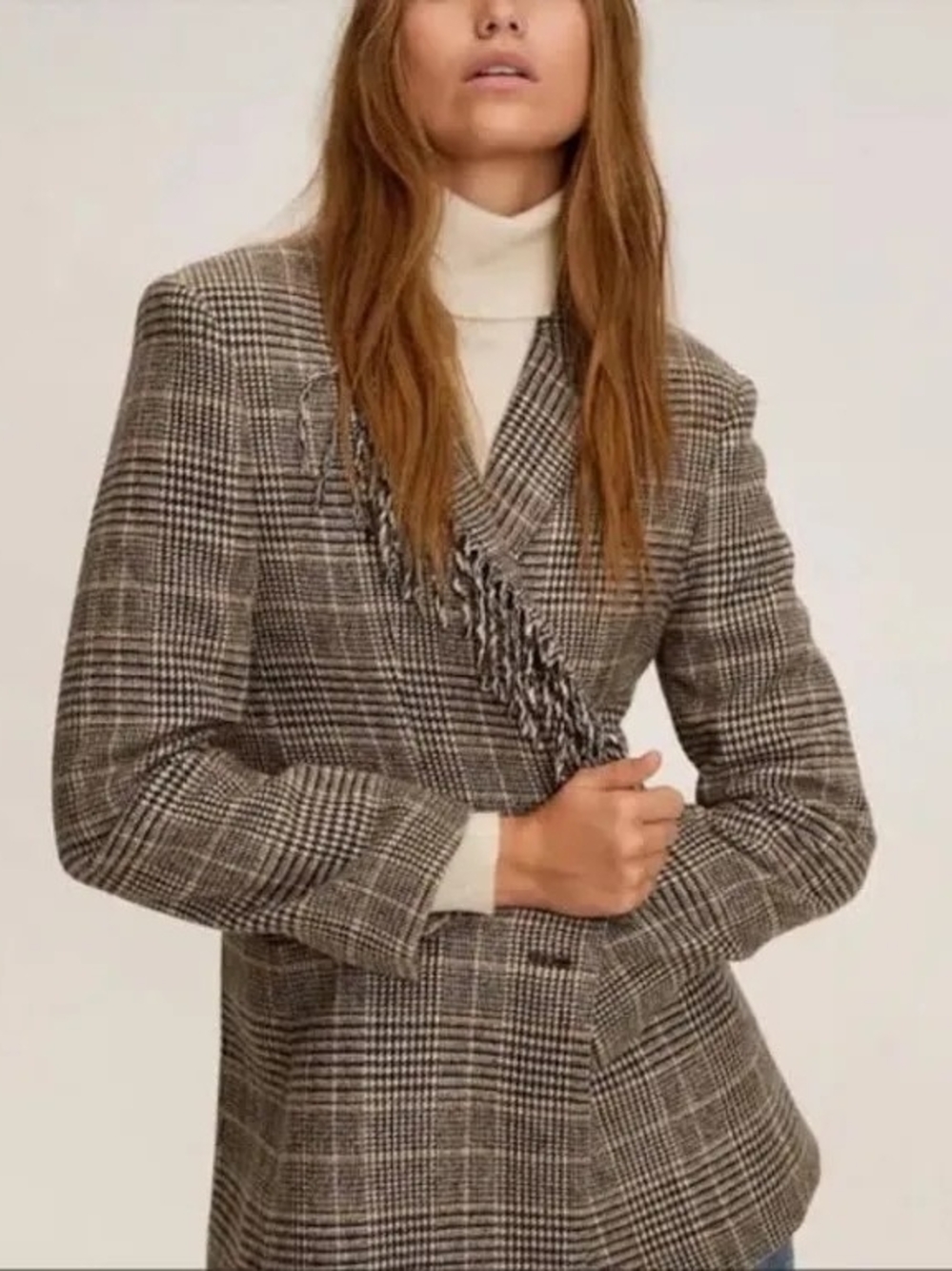 Mango Fringed Wool Plaid Blazer - Picture 2 of 9